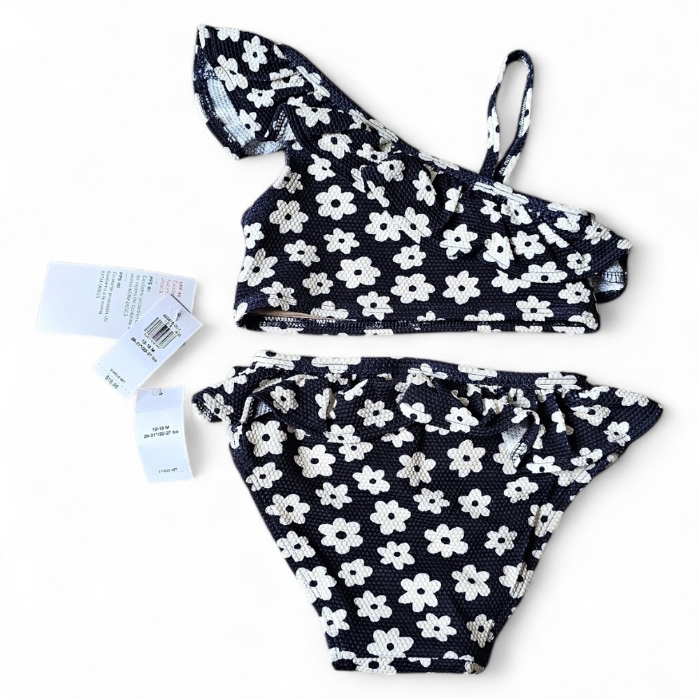 Old Navy Baby Girl 2-Piece Floral Ruffle Bikini Swimsuit Size 12–18 Months